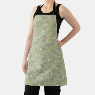 Salbei Grün Pink Weiße Blumen Florales Boho Muster Schürze