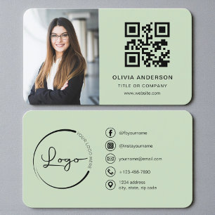 Salbei-Grün QR-Code-Foto Visitenkarte