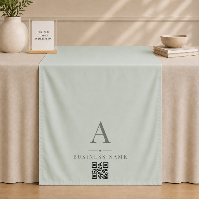 Salbei-Grün-QR-Code-Geschäftstisch-Läufer-Banner Wandteppich (Von Creator hochgeladen)