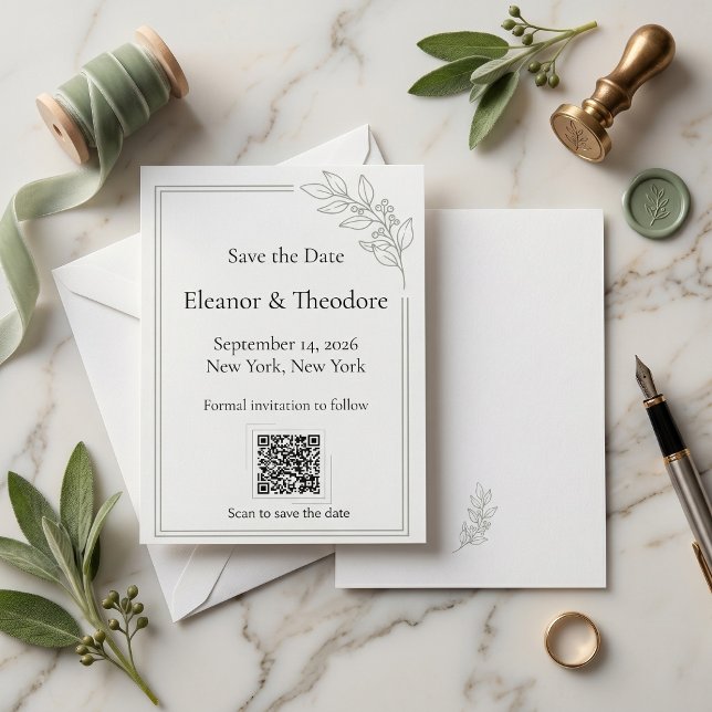 Salbei-Grün Quiet Luxury QR-Code Save-the-Date Save The Date (Sage Green Quiet Luxury QR Code Save the Date)