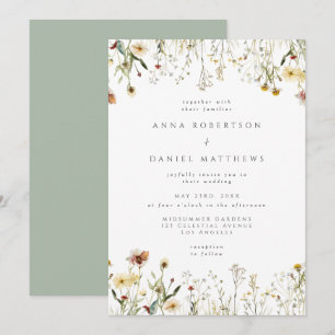 Salbei-Grün-Rustikale-Wildblumen-Hochzeitseinladun Einladung