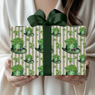 Salbei-Grün-Streifen Süße Kleeblatt-Mütze St. Patr Geschenkpapier