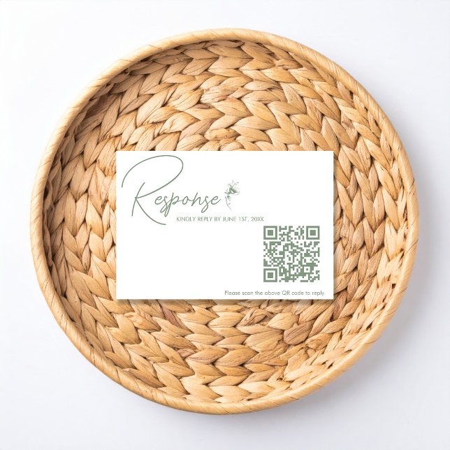 Salbei-Grün-Toile-QR-Code-RSVP RSVP Karte (Von Creator hochgeladen)