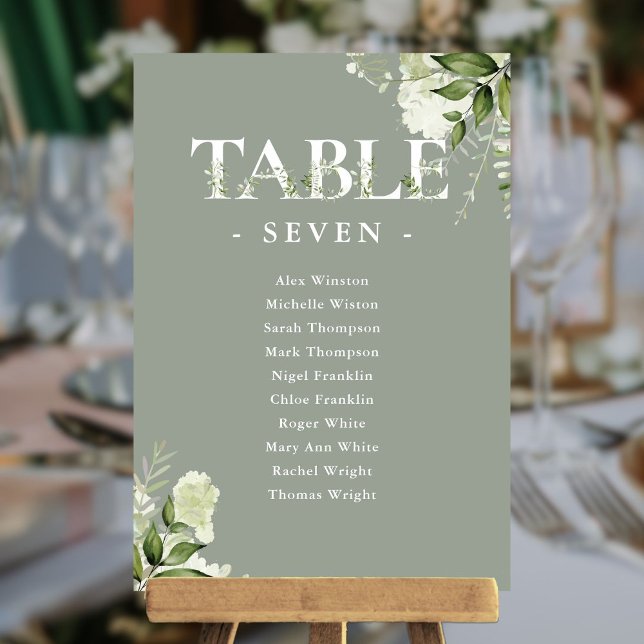 Salbei-Grün-Typografie-Sitzplan-Tischnummer (Sage Greenery Typography Seating Plan Table Number)