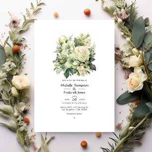 Salbei-Grün und Elfenbein Hochzeit mit Blumenmuste Einladung