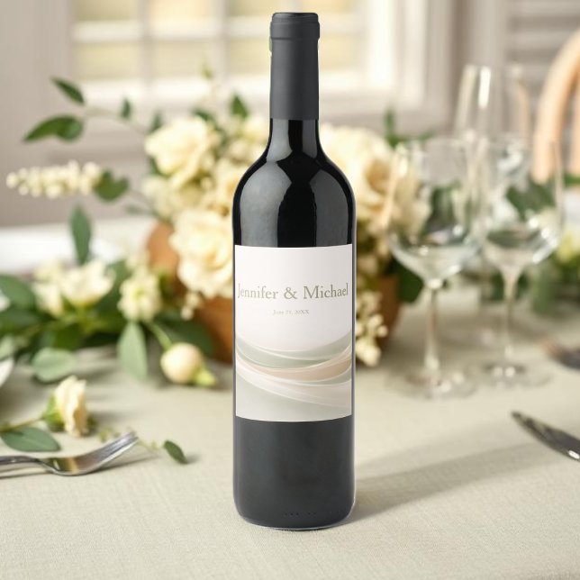 Salbei-Grün und Elfenbein-Hochzeit Weinetikett (Sage Green and Ivory Wedding Wine Label)