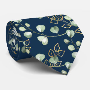 Salbei-Grün und Gold Eukalyptus Navy Hochzeit Krawatte