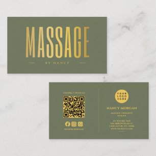 Salbei Grün und Gold Massage QR Code und Logo Visitenkarte