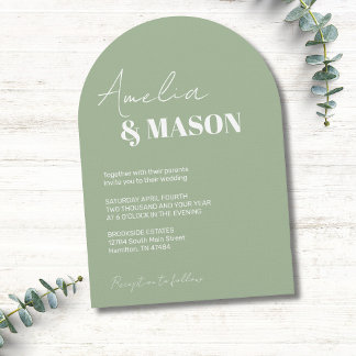 Salbei Grün und Weiß Minimalistische Hochzeitsankü Einladung