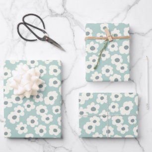 Salbei Grün Weiß Grau Floral Boho Trendig  Geschenkpapier Set