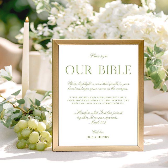 Salbei-Grün & Weiß Hochzeit Unser Bibelzeichen (Sage Green & White Wedding Our Bible Sign)