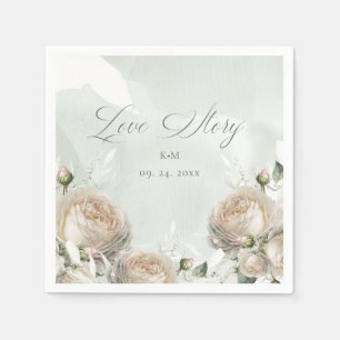 Salbei Grün Weiß Rosen Hochzeit Serviette