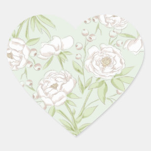 Salbei-Grün Weiße Rose Hochzeit Herz-Aufkleber
