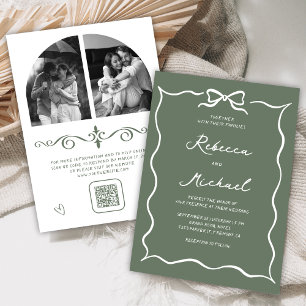 Salbei Grün Weiße Schleife QR Code Foto Hochzeit Einladung