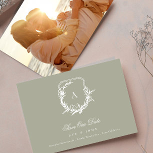 Salbei Grün Weiße vintage Monogrammwappen Foto Save The Date