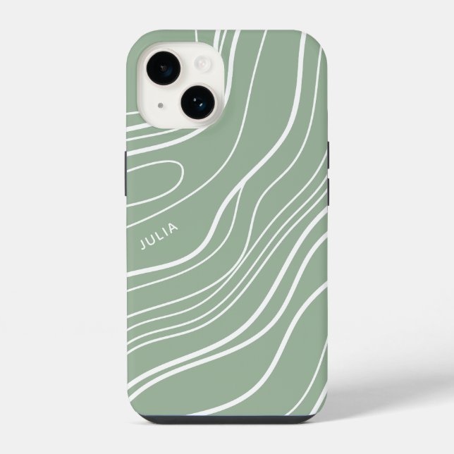Salbei Grün Wellen Modern Personalisiert  iPhone Hülle (Rückseite)