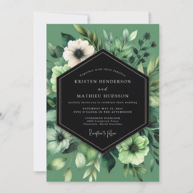 Salbei Grüne Anemonen Hochzeit Einladung (Vorderseite)