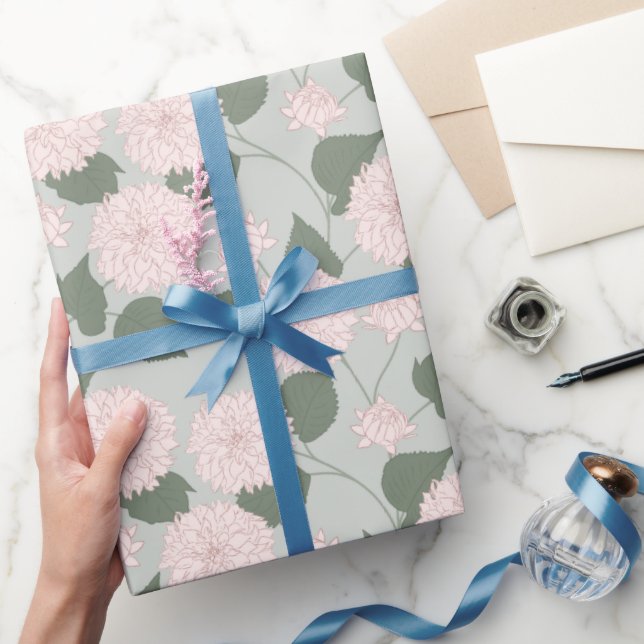Salbei-grüne Dahlien-Blumenverpackung Geschenkpapier (Schenken)