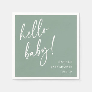 Salbei-Grüne Hello-Baby-Party Servietten