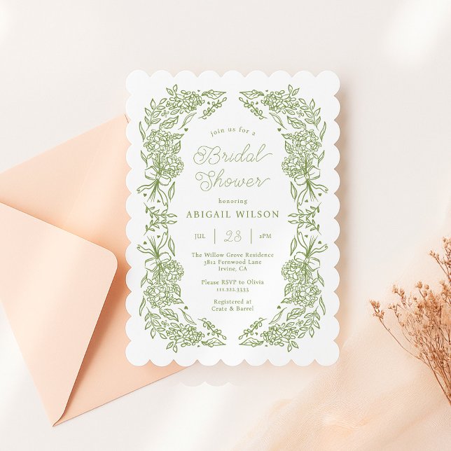 Salbei-grüne Hochzeitstorte mit Muschelrand Einladung (Von Creator hochgeladen)