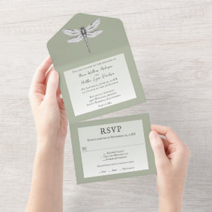 Salbei Grüne Libelle Hochzeit All In One Einladung