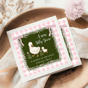 Salbei-Grüne Silly Goose Rosa Gingham-Baby-Party Serviette