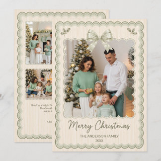 Salbei-Grüner Gekerbter 5-Foto-Collage-Weihnachten Feiertagskarte