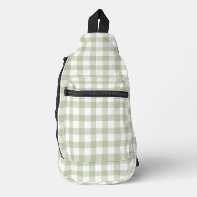 Salbei-Grüner Gingham-Trend Crossbody Bag (Vorderseite)