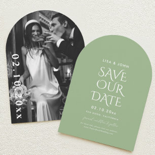 Salbei-Grüner Hochzeits-Save-the-Date-Foto-Bogen Einladung