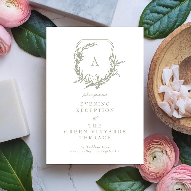 Salbei-grünes Monogramm-Wappen Hochzeitsempfang Begleitkarte (Von Creator hochgeladen)