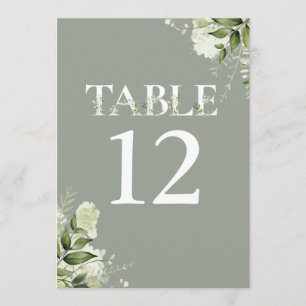 Salbei-Grünpflanzen-Floral-Typografie-Tischnummer