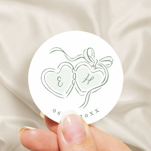 Salbei-Handgemalte-Herzen-Monogramm-Whimsical-Hoch Runder Aufkleber
