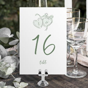 Salbei-Handgemalte-Herzen-Monogramm-Whimsical-Hoch Tischnummer