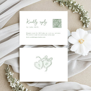 Salbei-Handgezeichnetes Monogramm Whimsical Hochze RSVP Karte