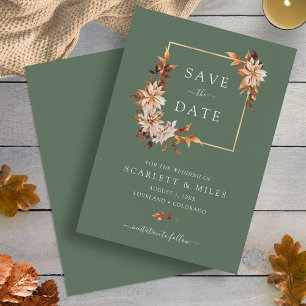 Salbei-Herbst-Watercolor-Blumen-Goldrahmen-Hochzei Save The Date