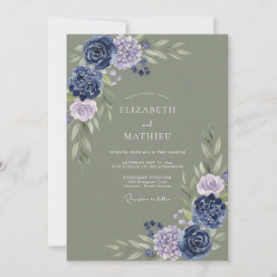 Salbei-Indigo-Botanical-Hochzeit Einladung