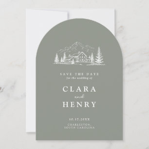 Salbei-Kiefern-Bogen-Hochzeit 'Save the Date' Einladung