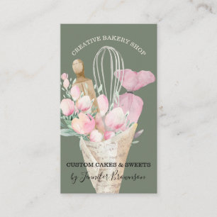 Salbei-Konditor-Rosa-Blumen-Boho-Bäcker Visitenkarte
