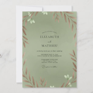 Salbei-Kupfer-Laub-Eukalyptus-Hochzeit Einladung