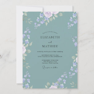 Salbei-Lavendel-Aquarell-Blumenhochzeit Einladung