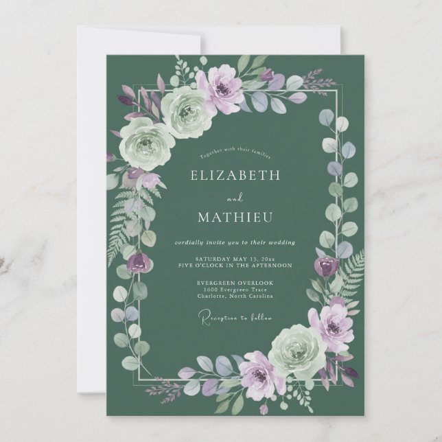 Salbei-Lila-Blatt-Hochzeit Einladung (Vorderseite)