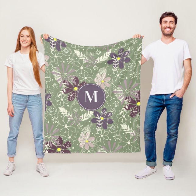 Salbei lila Pflaumenleder Federn Blume Muster Fleecedecke (Beispiel)