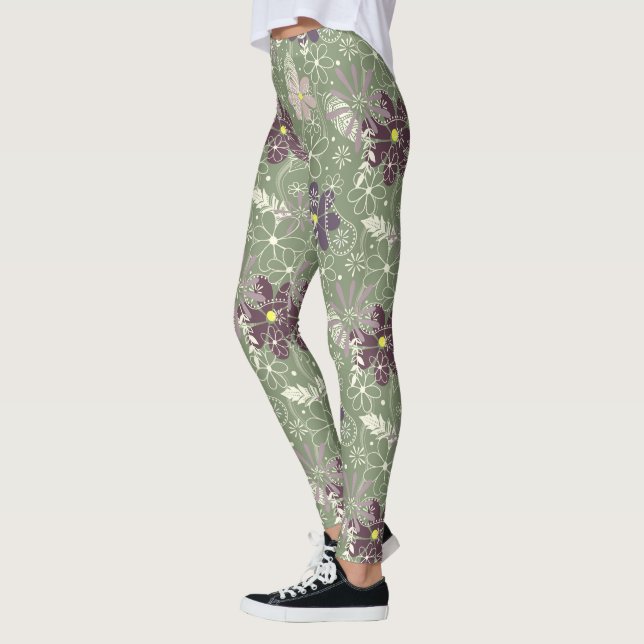 Salbei lila Pflaumenleder Federn Blume Muster Leggings (Links)
