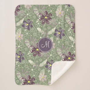 Salbei lila Pflaumenleder Federn Blume Muster Sherpadecke