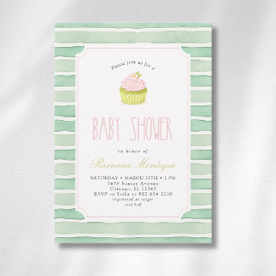 Salbei-Matcha-Cupcake-Vintage-gestreifte Babyparty Einladung