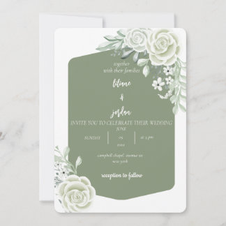 Salbei-Minimalistische Blütenhochzeit Einladung