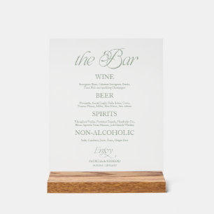 Salbei Moderne Minimalistische Bar Hochzeitsmenü T Acrylschild