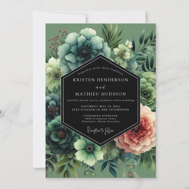 Salbei Moody Botanische Hochzeit Einladung (Vorderseite)
