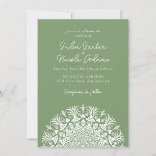 Salbei Moos Grün Abstraktes Mandala Hochzeit Einladung