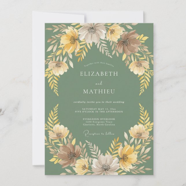 Salbei-Ocker-Blatt-Hochzeit Einladung (Vorderseite)